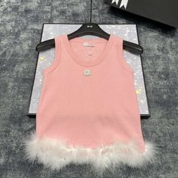 Two Piece Dress Heavy Industry Spliced Ostrich Hair Knitted Tank Top Versatile Essential