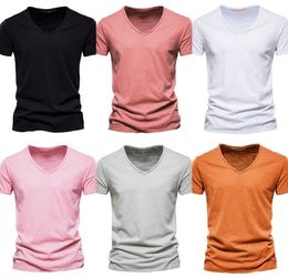 Brand Quality 100 Cotton Men Tshirt Vneck Fashion Design Slim Fit Soild Tshirts Male Tops Tees Short Sleeve T Shirt For Men X07254040
