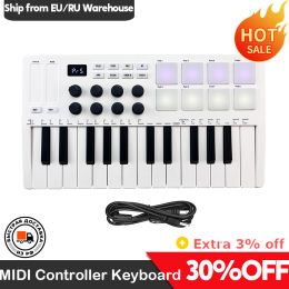 Hot M-VAVE 25-Key MIDI Controller Keyboard Mini Portable USB Keyboard Piano MIDI Keyboard Controller 8 RGB Backlit Pads 8 Knobs