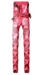 new fashion Style Fashion Men039s Jeans High Quality Color Skinny Fit Spliced Ripped Jeans High Street Destroyed Biker Men Mt011524601