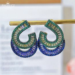 Stud Earrings ANGELCZ Personality Black Gold Colour Inlay Multicolor Cubic Zirconia Moon Shape Women Costume Jewellery AE336