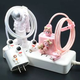 White Astronaut Cable Protector Data Line Spiral Cable Winder Headphone Charger Data Cable Protective Cover Wire Cord Protector