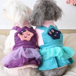 Dog Apparel Smile Star Lace Pet Clothes Winter Warm Dress Shirt Hoodies Coats Clothing For Dogs Cat Yorkie Teddy