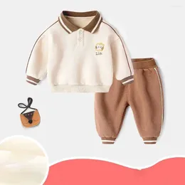 Clothing Sets Winter Long Sleeved Warm Baby Boys Clothes Set Spring Fall Embroidery Pullover Fleece Tops Pants 2Pcs Children's Outfits