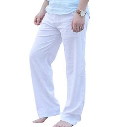 Summer Casual Pants for Men Natural Cotton Linen Trousers Male White Green Lightweight Elastic Waist Straight Loose Beach Pants 214632268