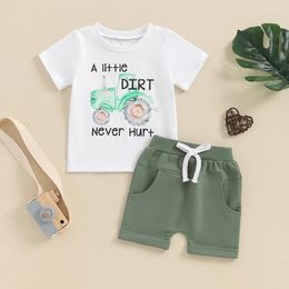Clothing Sets 2Pcs Baby Boy Summer Outfit Set Cotton Casual Short Sleeve Tractor Print Top T-Shirt And Elastic Shorts For Toddler