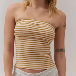 Women's Tanks Women Knitted Ribbed Tube Tops Solid Color/Striped Print 2024 Summer Mini Vest Backless Party Tank Streetwear