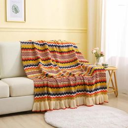 Blankets Bohemia Knitted Blanket Thread Throw For Beds Sofa Cover Home Decorative With Ruffle Edge Woven Chunky