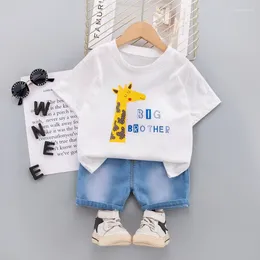 Clothing Sets Children Boy Clothes Set Short Sleeve T-shirt Denim Pant 2Pcs Girl Suit Kid Costume Cartoon Cute Casual Baby Outfit Summer