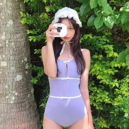 Women's Swimwear Bikini Tankini Korean Style One Piece Purple Padded Swimsuit Bathing Suit Sexy Monokini Beach