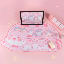 Extra Large Kawaii Gaming Mouse Pad Cute Pastel Pink Bus Cat XXL Big Desk Mat Water Proof Nonslip Laptop Desk Accessories