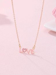 Chains 1 Love English Letter Zinc Alloy Pink Rhinestone Drop Oil Delicate Pendant Necklace For Girls Everyday Casual Style Jewelry Gift