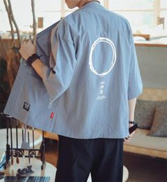 Summer Chinese Style Cotton Linen Kimono Jacket For Men Thin Sunscreen Clothes Kimono Coat Half Sleeve Outerwear T2005022052031