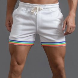Mens shorts Solid Rainbow Printing Shorts Double Pocket Waist Loose Basketball Pants Casual Gym Running Training 240518