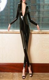 Sexy Women Faux Leather Catsuit PVC Latex Bodysuit Front Zipper Open Crotch Jumpsuits Stretch bodystocking Erotic costumes 2012169202