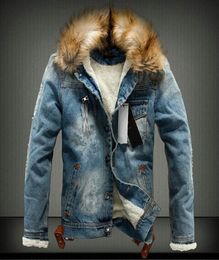 Winter Mens Denim Jackets Fleece Thick Warm Jeans Jacket Men039s Fur Hooded Outerwear Wool Liner Thicken Cowboy Windbreaker Coa1008812