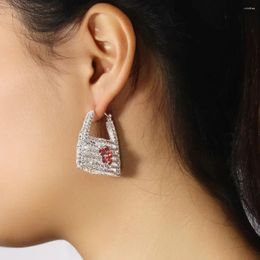 Hoop Earrings 2024 A Pair Statement Rhinestone Bag For Women Wedding Red Flower Crystal Bridal Ear Jewellery Accessories