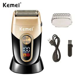 Electric Shavers Kemei Rechargeable Shavers for Men Waterproof Cordless Beard Trimmer Reciprocating Electric Razors Bald Head Shaver Q240525