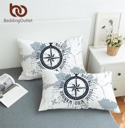 BeddingOutlet Compass Pillowcase Nautical Map Sleeping Pillow Case Boys Bedding Navy Blue and White Pillowcase Cover 2pcs Y2001033171920