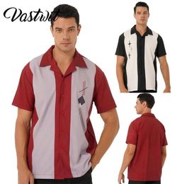 Mens Retro Short Sleeve Camp Shirt Button Down Loose Cuban Style Bowling Shirt 2206279163688