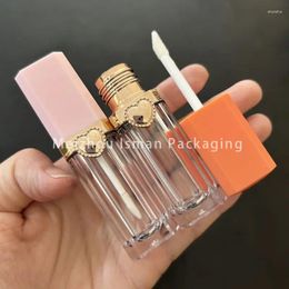 Storage Bottles 50Pcs Luxury Orange Pink Heart Shape Lipstick Packaging Cosmetic Clear Octagon Lip Gloss Containers Tube With Brush 9ml