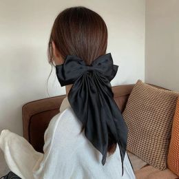 Women Elegant Bow Ribbon Hair Clips Solid Color Retro Satin Bowknot Clips Girls Korean Hairpins Party Headdress Hair Accessories