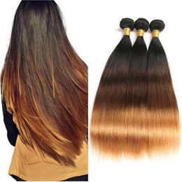 Peruvian Human Hair Extensions 3 Bundles Straight 1B 4 30 Ombre Colour Three Tones Doubles Wefts 1B/4/30 Qtaod