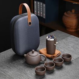 Teaware Sets Dehua Zisha Travel Tea Set One Pot Four Cups Quick Cup Portable Outdoor Business Gift Can Bag Teacup