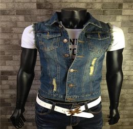 5XL 6XL Mens Motorcycle Jeans Vest Spring Jackets Sleeveless Denim Waistcoats Korean Coats Slim Fit Tops Outwear Good Quality 20188319377