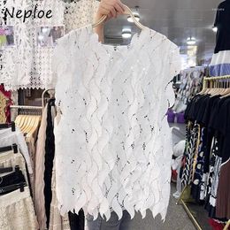 Women's Tanks Neploe Elegant Vintage Lace Hollow Out Tank Top 2024 Summer Black Vest For Women Y2k O-neck Sleeveless Loose Tops Mujer