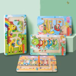 Kids Toys Magnetic Maze Puzzle Game Montessori Toys for Children Animal Wooden Puzzle Board Games Educational Toys for Boys Girl