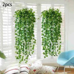 Decorative Flowers Simulation Of Wall Hanging Parthenocissus Tricuspidata Window Decoration With Green Artificial Flower Basket