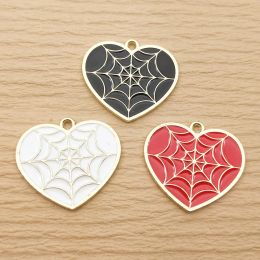 10pcs Spider Web Heart Charm for Jewellery Making Supplies Enamel Necklace Pendant Keychain Phone Diy Craft Accessories