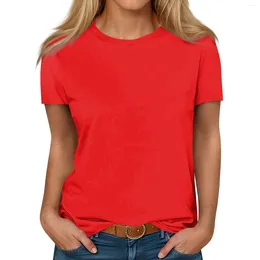 Women's T Shirts Short Sleeve For Women Cute Tops Solid Color Tees Blouses Casual Plus Size Basic Pullover Clothing 2024