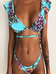 New Swimwear Women Bandage Ruffles Brazilian Bikini Set Sexy Push Up Swimsuit Summer Floral Print Thong Bathing Suit Biquini2564977