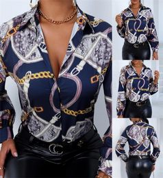 Women039s Blouses Shirts New Design Plus Size Women Blouse Turn Down Collar Long Sleeve Chains Print Loose casual Shirts Womens4765359