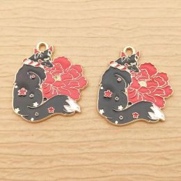 10pcs Enamel Flower Fox Charm for Jewellery Making Bulk Metal Earring Animal Pendant Necklace Bracelet Accessories Craft Supplies