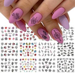 12pcs Water Transfer Decals Floral Jewellery Nail Stickers Black Geometry Hollow Designs Wraps Slider Decoration Manicure Nails Art 8190462