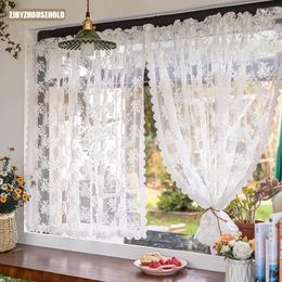 Curtain 1PC Short Half Small White Lace Gauze Tulle Blackout Partition Door Decor Floating Window Curtains