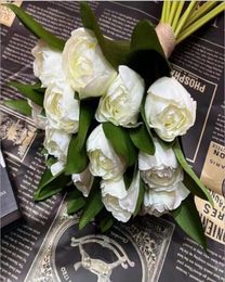 Artificial peony bouquet Silk Flowers real touch Fake Leaf Home and Wedding Party Decoration9211274