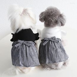 Dog Apparel Grid Black White Pet Clothes Summer Holiday Dress Shirt Cat Puppy Wedding Floral Clothing For Dogs Teddy