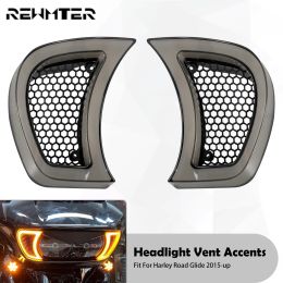 Motorcycle LED Headlight Vent Accents Light With Indicator Turn Signal Running Lamp Smoke For Harley Touring Road Glide 2015-23