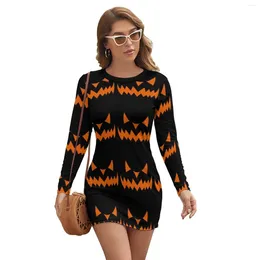 Casual Dresses Halloween Pumpkin Dress Long Sleeve Holiday Bodycon Youth Patterns Spandex Beautiful One-Piece