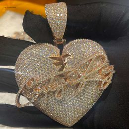 Custom Cracked Heart 3D Pendant Pass Diamond Tester Moissanite Sier Gold Plated VVS Iced Out Fine Jewellery For Men Woman