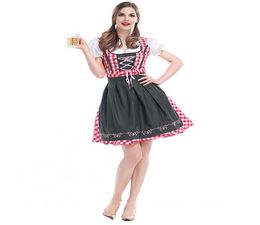 Women Halloween Maid Cosplay Costume Bavarian Beer Girl Dress Oktoberfest Servant Costume Gothic Lolita Grid Dress9936839