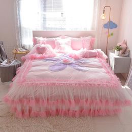 Bedding Sets Princess Style Set Soft Fleece Fabric Cover Bed Skirt Duvet Comforter Winter 4/7pcs For Girls