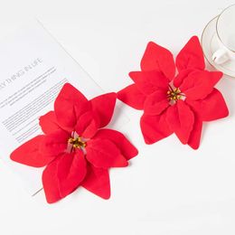 Decorative Flowers 5Pcs 22Cm Red Artificial Wedding Party Christmas Crafts Wreath For Home Decor Scrapbooking Background Wall Autumn Garden