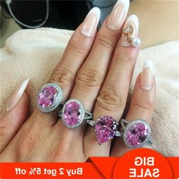 Luxury Lady Summer Promise Ring 925 sterling Silver Pink AAAAA cz Stone Statement Rings For Women Wedding Party Jewellery Qfffp