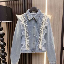 Jackets masculinos mm24 pesado setor decoração de esferas temperamento pequeno casaco de jeans versáteis frescos