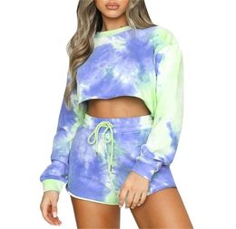 Two Piece Set Women Clothes Tie Dye Top T Shirt Biker Shorts Set Hoodies Sporty Sweat Suits Lounge Wear Lady Outfits Matching L4046249